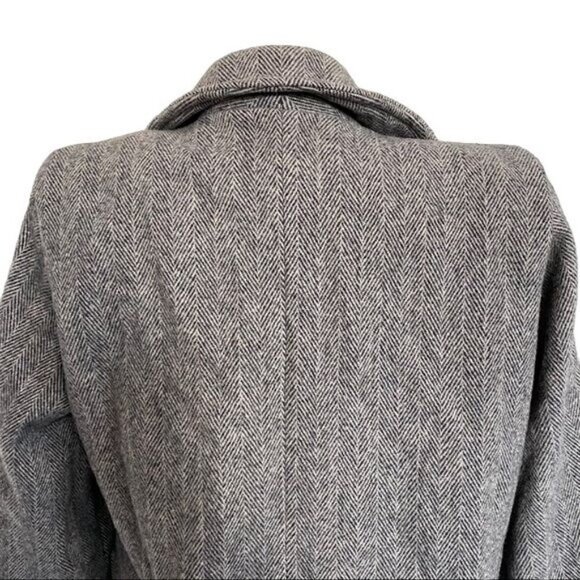 Herman Kay Vintage Pea Double Breasted Coat With Red Scarf Herringbone Tweed Siz - Picture 8 of 15